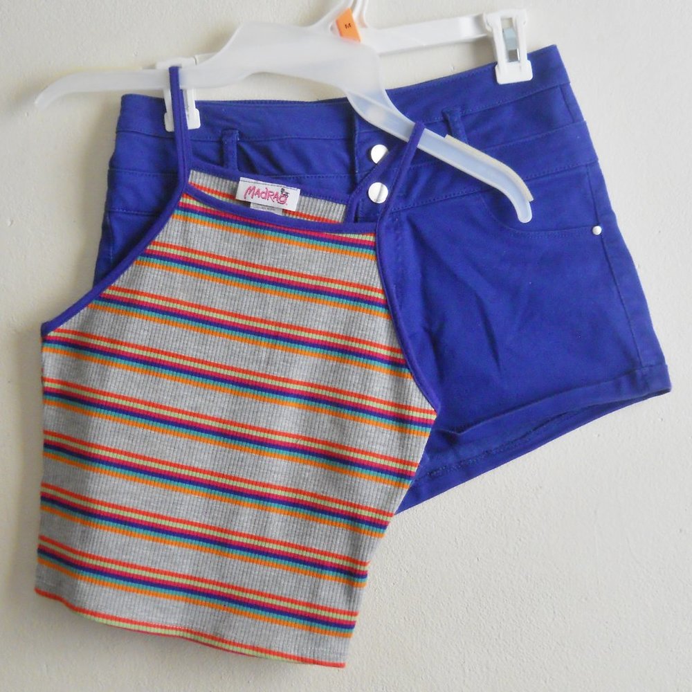 MadRag Striped Crop Top & Refuge Mid-rise Blue Shorts, Top M, Shorts Size 4